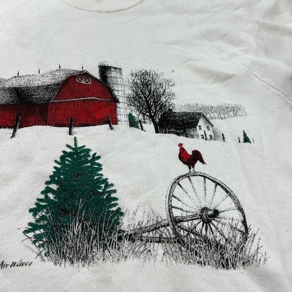 Vintage 1980s Barn Winter Landscape Outdoor Country Crewneck 80s Sweatshirt - Picture 3 of 3